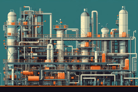 电线网有管道和电线的化工厂插画
