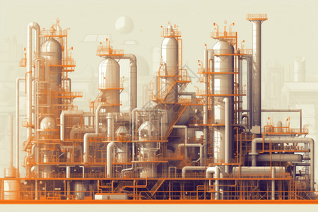 电线网石油化工厂区插画