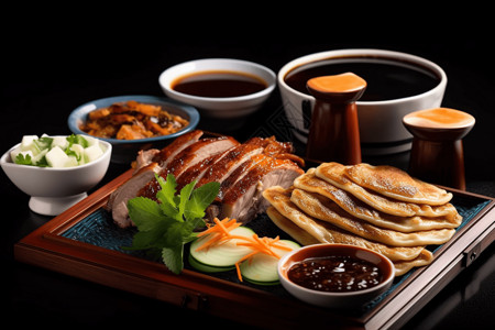 一盘酥脆的北京烤鸭背景图片