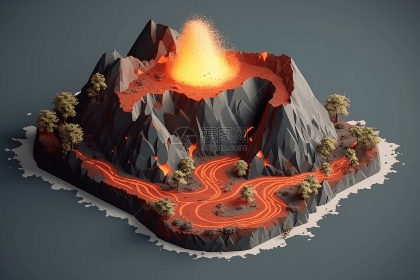 火山爆发3D粘土景观图片