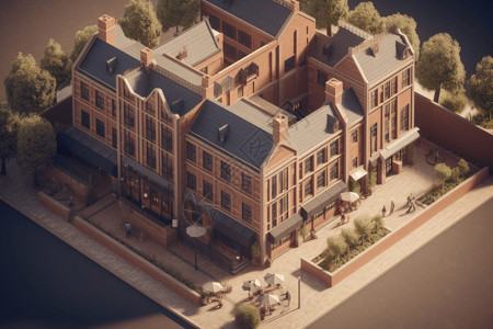 等距木制精品酒店3D设计图背景图片
