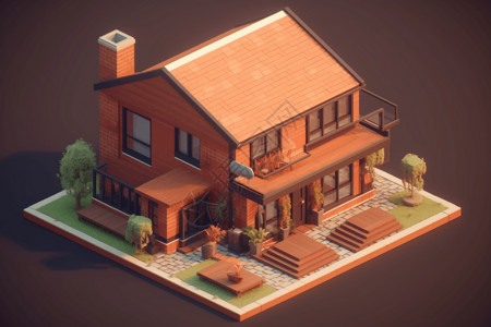 当代等距木制房屋3D图背景图片
