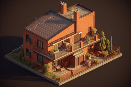 等距建筑当代等距木制房屋渲染图背景