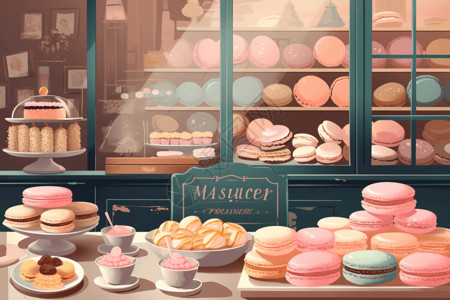 蛋糕店橱窗法式蛋糕店的插图插画