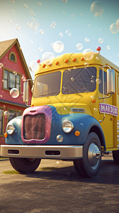 Bubble Mart卡车3D渲染图背景图片