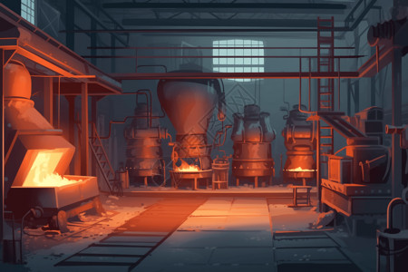 熔炉生产中的铸造厂插画