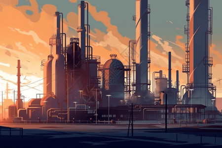 石油化工厂石油加工厂插画