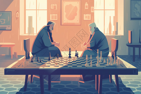 棋牌比赛两个人在下棋插画