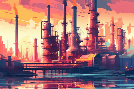 石油化工厂石油炼油厂插画