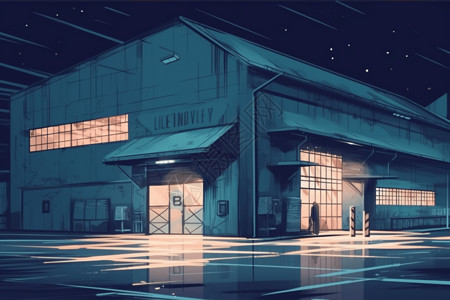 钢结构加工夜间工作的工厂插画
