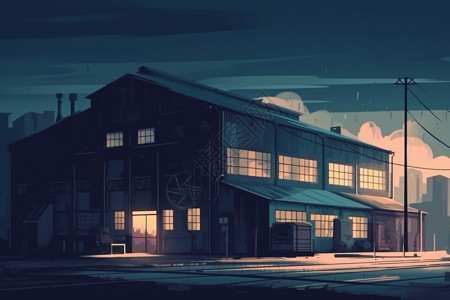 钢结构背景夜晚的仓库插画