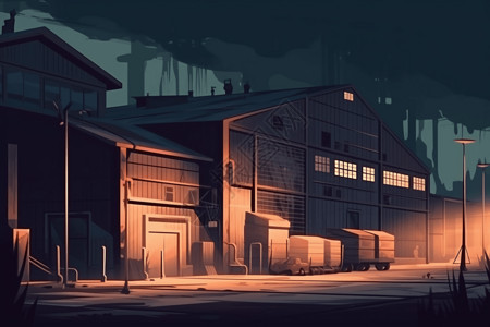 装配式钢结构工业仓库的外部插画