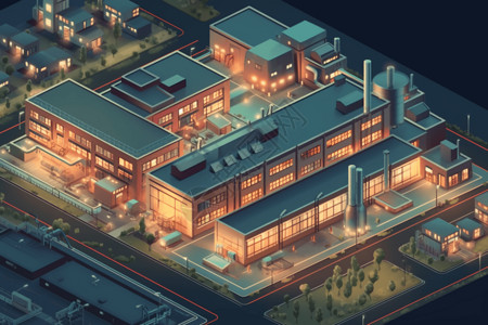 厂房俯视图现代工厂建筑群俯视图插画