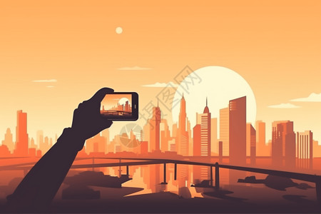 景观拍摄智能手机拍摄城市插画