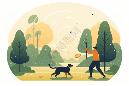 公园和狗玩耍的人背景图片