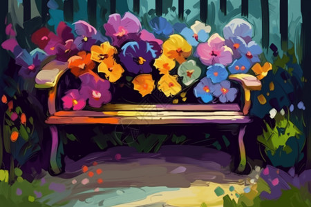 紫罗兰花瓣五颜六色的紫罗兰花园插画