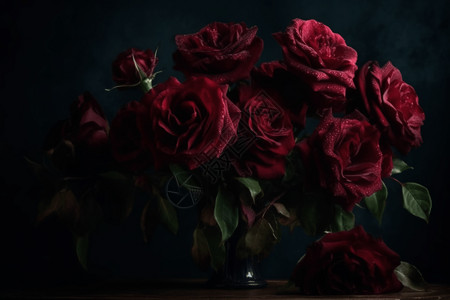一束深红色的玫瑰花图片