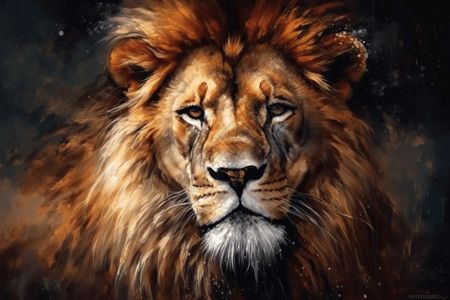 动物油画强大的狮子背景