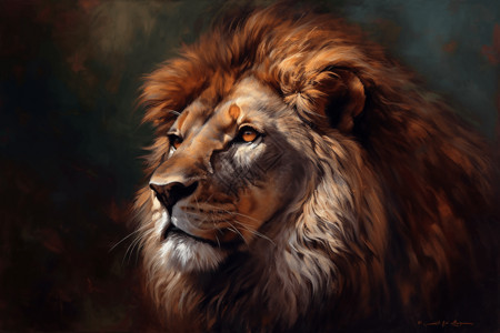 动物油画凶猛的狮子背景