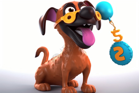 棕色小狗玩具带装饰的狗插画