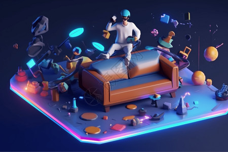 躺沙发的人3d游戏设计图片