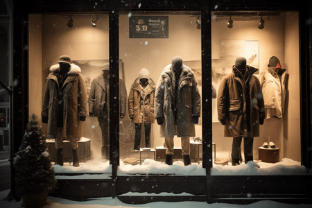 百货公司橱窗里展示的冬装背景