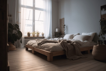 亚麻布背景简约的北欧卧室设计图片
