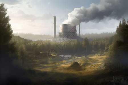 木林中的发电厂背景图片