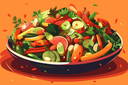混合沙拉健康的蔬菜沙拉插画