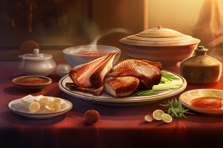 传统烤鸭美味可口的烤鸭插画