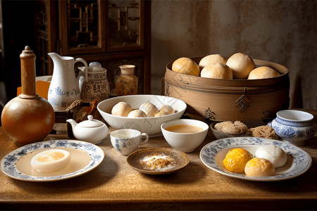 传统的中式早餐背景图片
