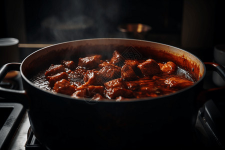 一锅美味的红烧肉图片