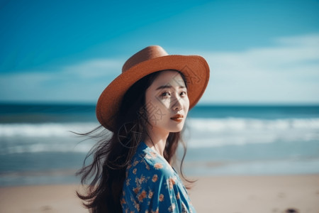 中国女人享受海滩图片