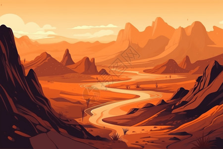 二元沙漠插画背景图片