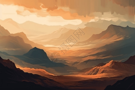 延伸的山脉水彩画背景图片