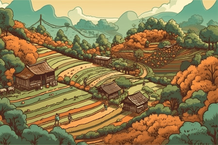 乡村生活方式传统耕作方式插图插画