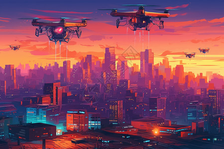 城市无人机运输背景图片