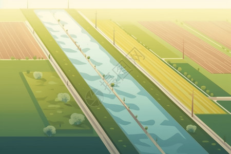 稻田灌溉灌溉农田平面插图插画