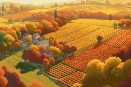 秋天葡萄园秋季充满活力的果园插画