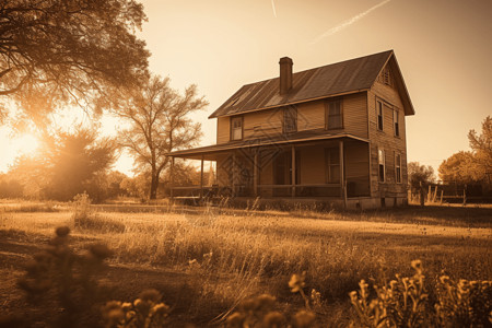 日落时的农舍图片