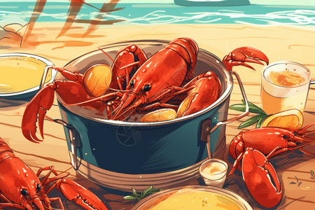 螃蟹大餐美味的海鲜大餐插画