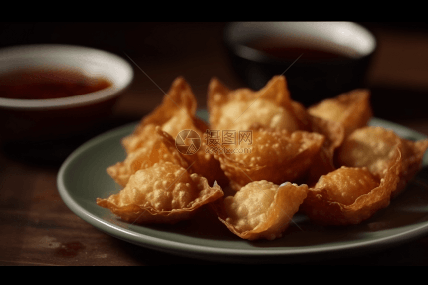 油炸脆馄饨特写图图片