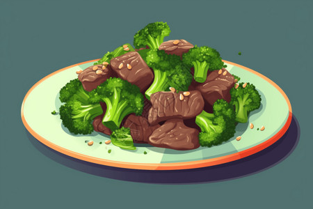 茶树菇炒牛肉西兰花炒牛肉的平面插图插画