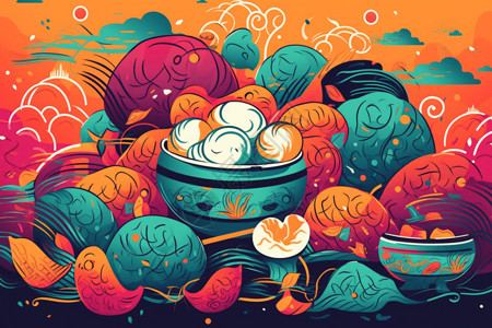 彩色饺子有趣的插图背景图片