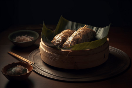 蒸屉里的粽子背景图片