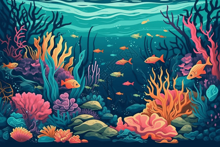 海洋生物的平面插图图片