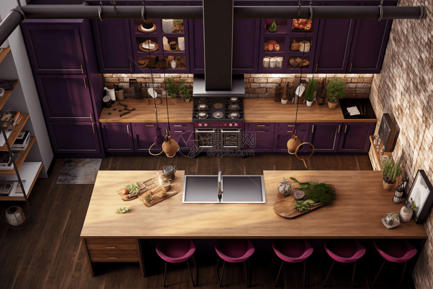 现代家庭厨房3D渲染图图片