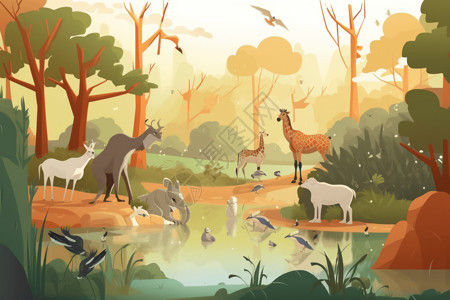 国家森林保护区野生动物保护区平面插图插画