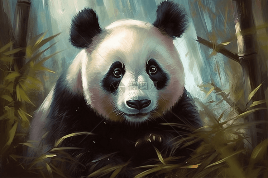 竹林中一只顽皮的熊猫图片