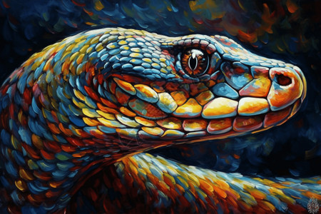 蛇的油画特写图片